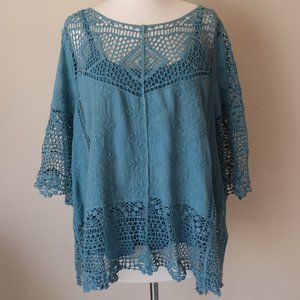Democracy Top Size 1X Teal Lace
